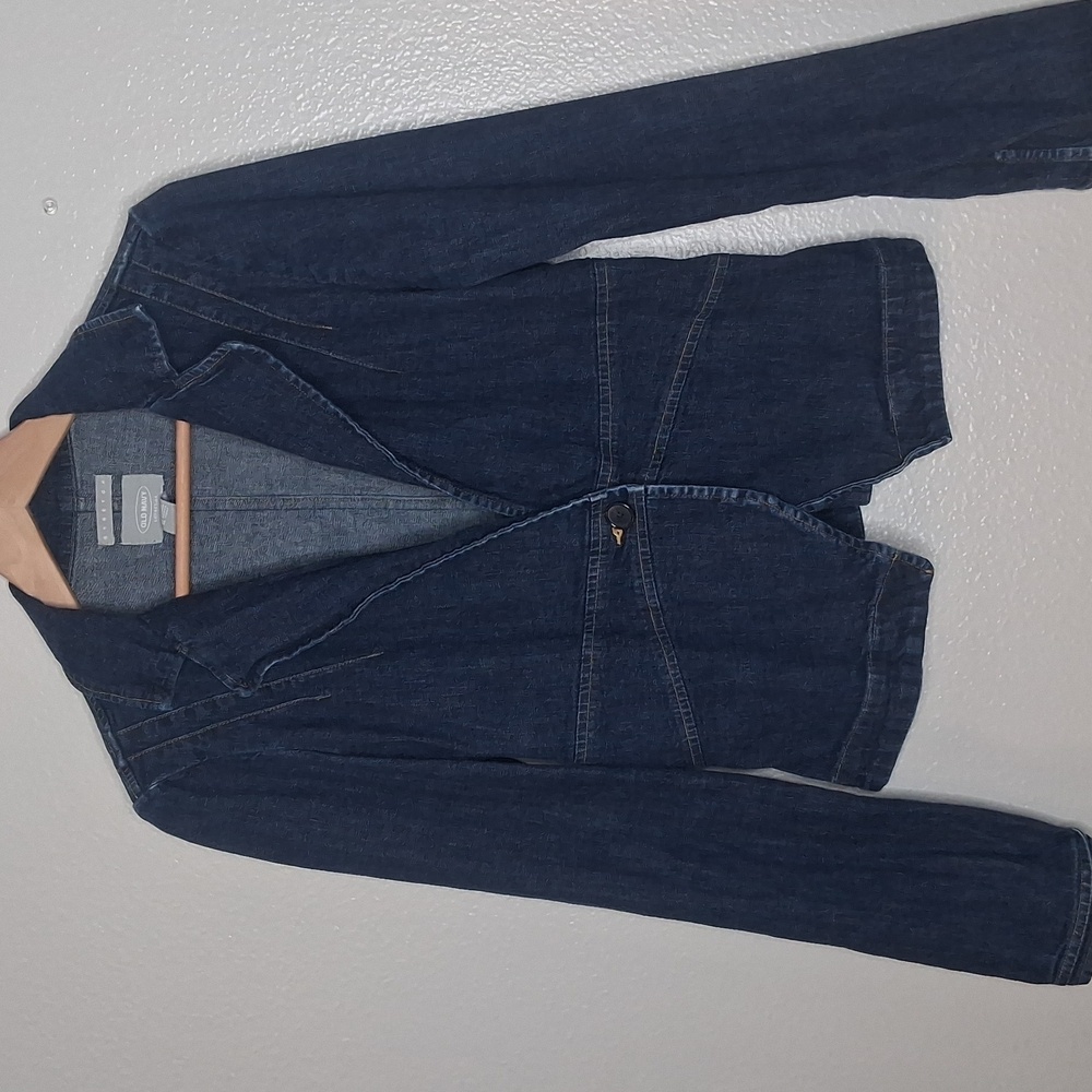 Vintage Old Navy Y2K Blue Denim Structured Jacket One Button Front Stretch M